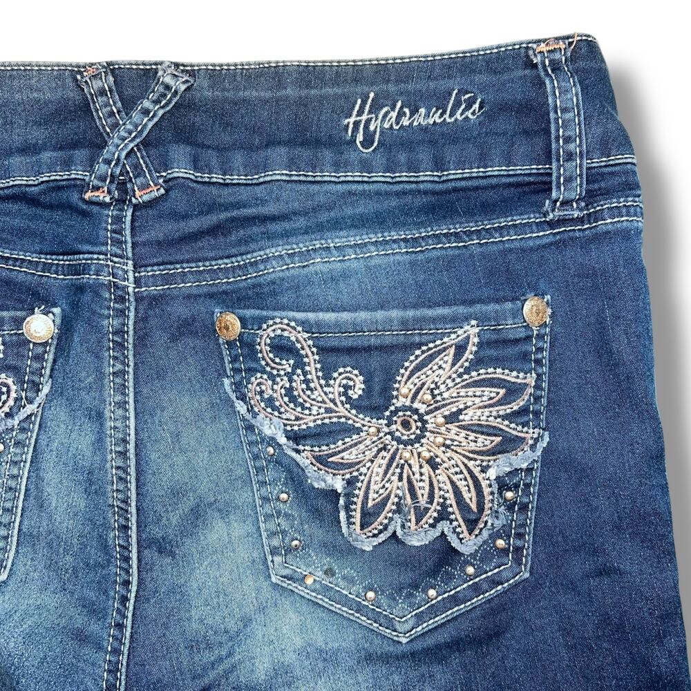 Hydraulic Womens Lola Curvy Denim Blue Jean Shorts Dark Wash Studded Pockets 7 8 - Picture 6 of 10